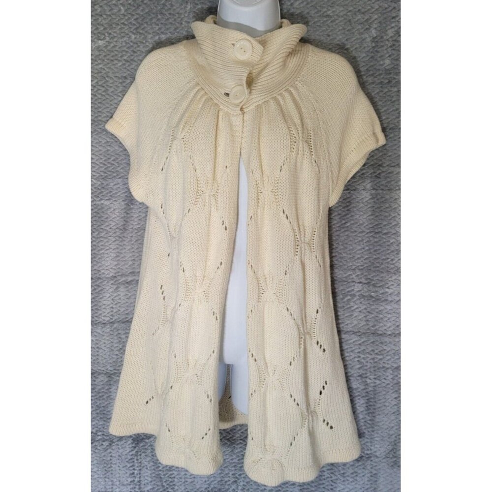 Kasper Cardigan‎ Sweater Juniors L Short Sleeve 2 Button Cable Knit Ivory
